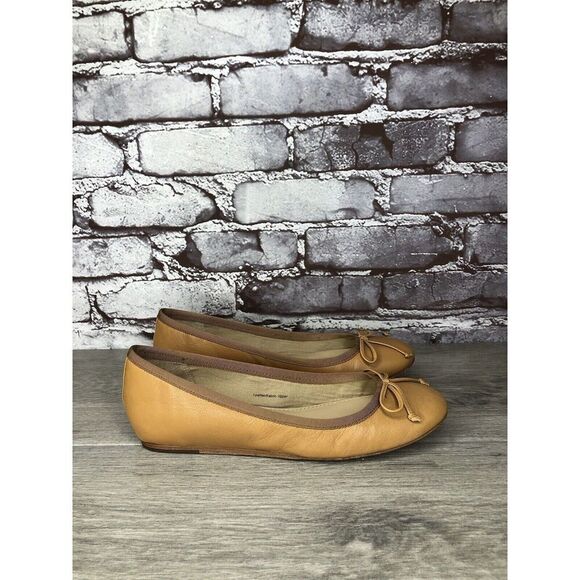 Saks Fifth Ave 10022-Shoe Tan Brown Leather Bow Ballet Flats Women 6.5M US/37EU - Picture 14 of 16